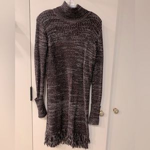 WHO WHAT WEAR Fringe Turtleneck Sweater Dress Medium